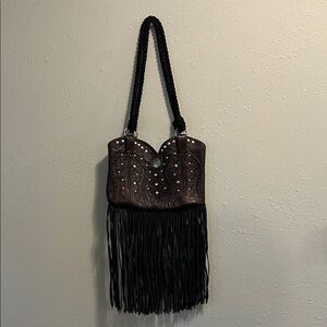 Handmade Abiline Fringe Leather Western Shoulder Bag‎ Upcycled Purple